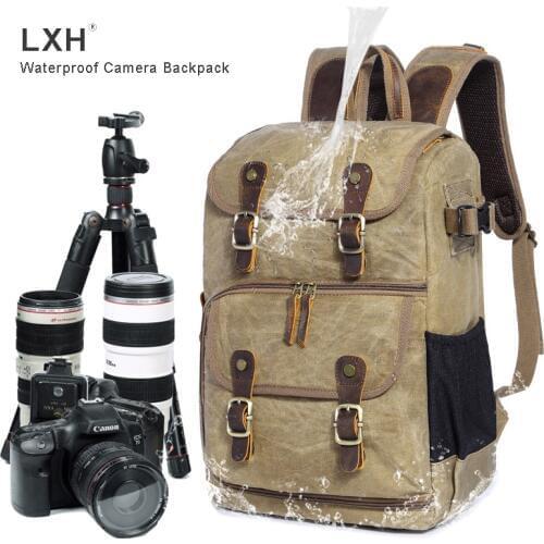 LXH High Capacity Batik Canvas Camera Backpack Outdoor Waterproof Photography Bag for Canon Nikon Sony DSLR Digital Camera