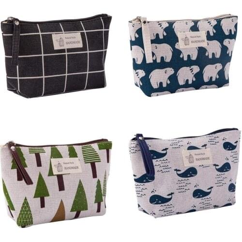 Fashion Women Cotton Linen (Home Office Storage Bag Large-Capacity Cosmetic Container Multi-function Travel Cosmetic Organizer