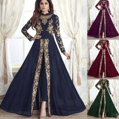 Muslim Fashion Dress Pants Sets 2pcs Women Abaya Dubai Turkey Indian Islamic Kaftan Clothing Retro Printed Chiffon Vestidos