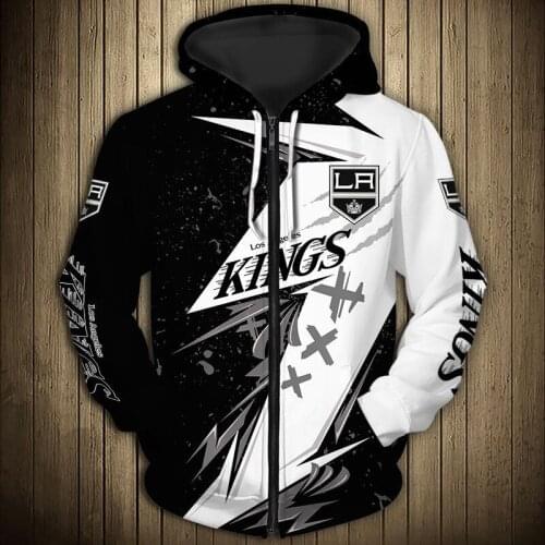 Los Angeles mens casual 3D zipper hoodie Stitching graffiti silver crown print Kings sweatshirt