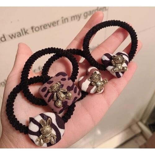 New Women Vintage Alloy Bear Elastic Hair Bands Sweet Ponytail Holder Hair Band Headband Rubber Band Fashion Hair Accessories