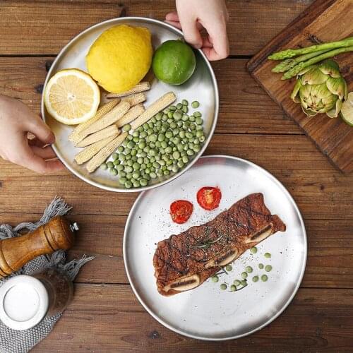 Korean BBQ Style Western Steak Dinner Plates Gold Plate Kitchen Serving Dishes Round Plate Cake Tray Round Tray