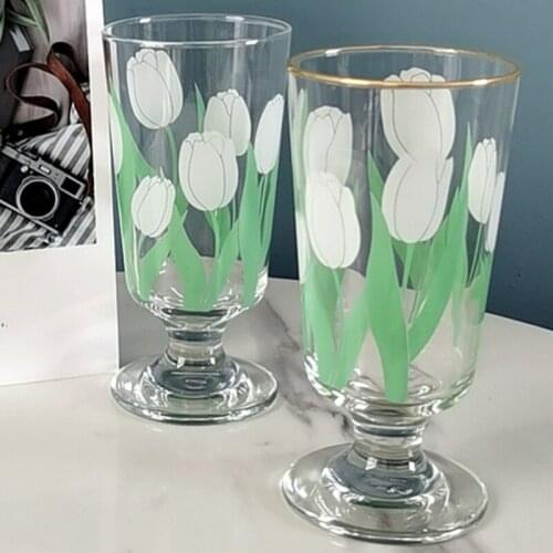 Popular 4 Styles Small Goblets White Flower Tulip Wine Glass Red Flower Golden Mouth Whisky Dessert Cup Ins Fashion Drinking Set