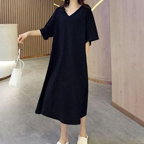 Plus Size 10XL 150KG Summer Women Loose Dress Casual Black White Large Long Dresses Cotton Dresses V Neck
