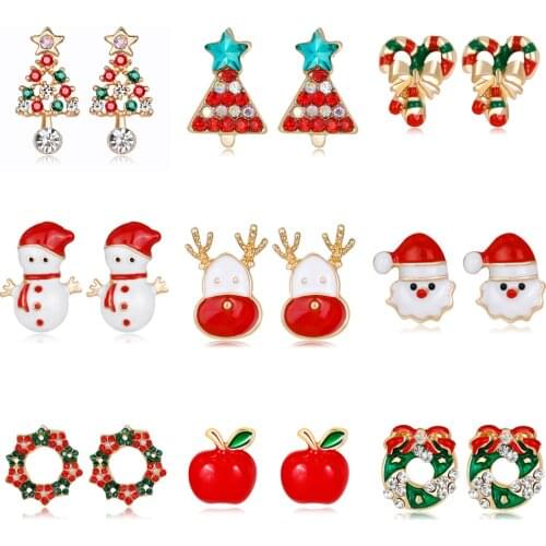 Christmas Earrings Merry Christmas Gifts Santa Claus Xmas Tree Elk Noel Garland Christmas Apple Ear Decor Feliz Navidad Decor