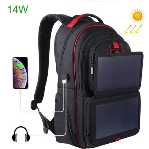 14W Solar Backpack Casual Travel Outdoor Computer Phone USB Charging Bag Solar Powered Designer Bagpack Solar Charger Daypacks