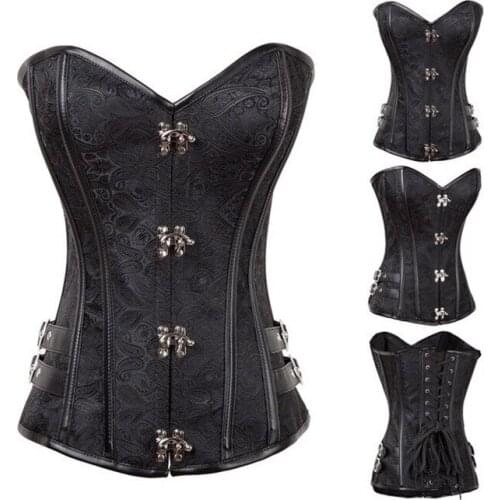 Sexy Corset Women Burlesque Underbust Bustier Gothic Corset Steampunk 12 Steel Boned Push Up Bodysuit Shapewear Black
