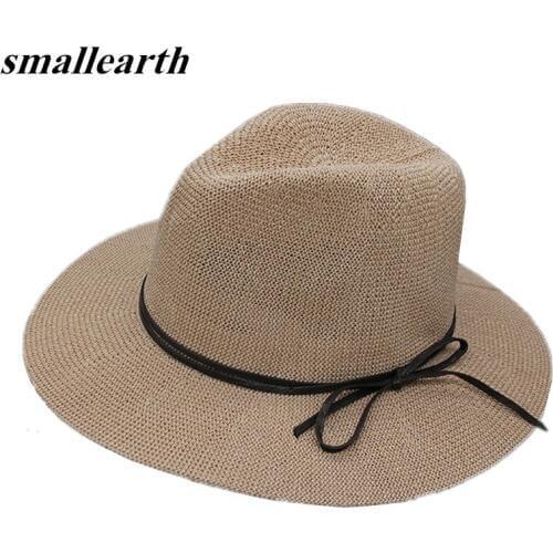 SMALLEARTH Wowen Sun Caps Ribbon Round Flat Top Straw Beach Hat Panama Hat Summer Hats for Lady Straw Hat Gorras Outdoor SSH005