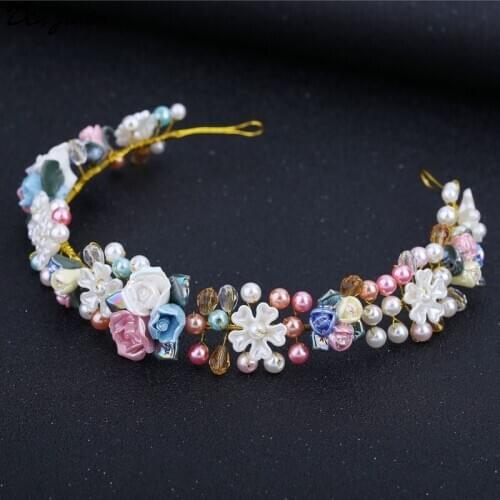 Bridal Hairstyle Accessories Colorful Beads Flower Hair Band Wedding Tiara Handmade Woven Headbands For Women