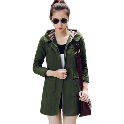 Womens Trench Coat New Spring Autumn Clothes Slim Plus Size 4XL Casual Hooded Outerwear Mid-long Windbreaker Female Tops J413