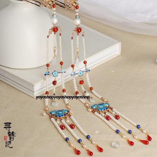 Vintage Cloisonne LONG nature pearl tassel charms hanfu clothing accessories chi-pao Pendant Hanging decoration Bag packing
