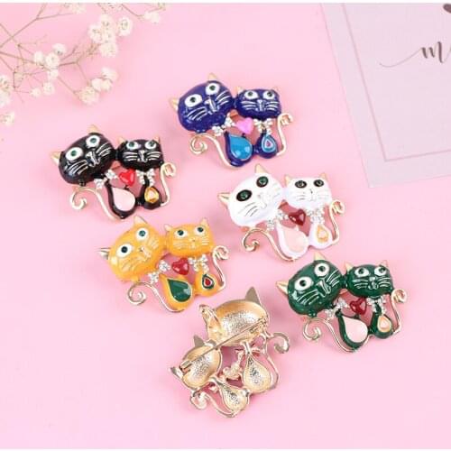 1PC New Double Cat Brooches For Women Enamel Fashion Animal Pin Brooch Kids Cute Jewelry Accessories Decoration For Clothes Hat