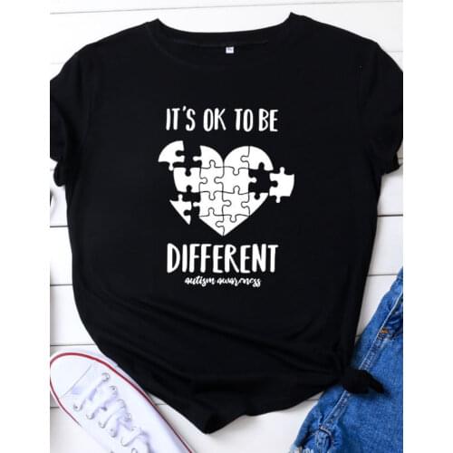 Be Different Jigsaw Heart Print Women T Shirt Short Sleeve O Neck Loose Women Tshirt Ladies Tee Shirt Tops Camisetas Mujer