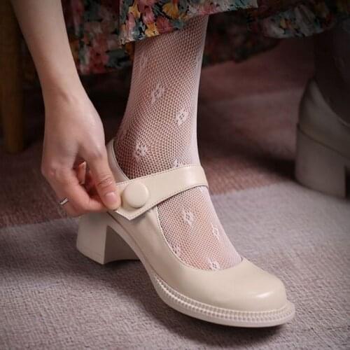 2021 Retro Thick Heel Mary Jane Shoes High Heels Female 2021 New Single Shoes Spring Small Leather Shoes with Skirt Summer