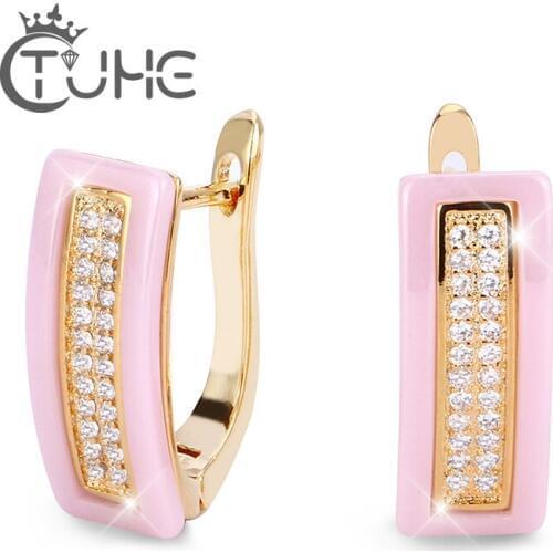 2019 Fashion U Bend Earring Shiny Lovely Pink Ceramic Rings ladies U Shaped Gold Silver Color Women Earrings Elegant Jewelry