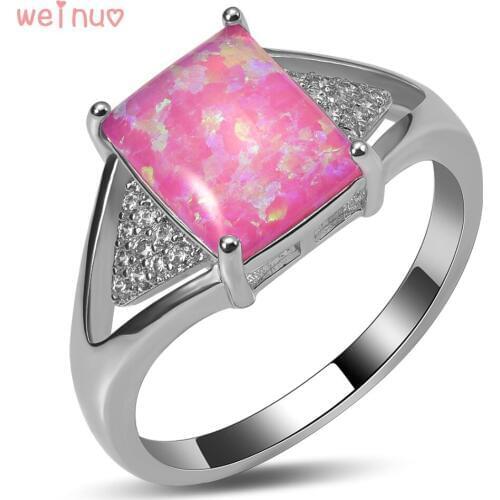 Weinuo Pink Fire Opal White Crystal Ring 925 Sterling Silver Top Quality Fancy Jewelry Wedding Ring Size 5 6 7 8 9 10 A401