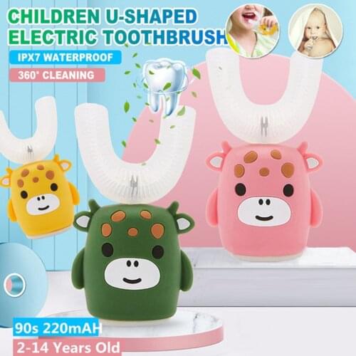 Children Electric Toothbrush For Kids Smart 360 Degrees U Silicon USB Automatic Ultrasonic Teeth Tooth Brush Cartoon Pattern