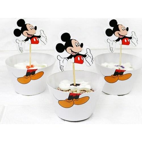 24pcs Mickey Mouse Card Toppers Cake Decoration Dessert Inserted Card Cupcake Inserts Card Birthday Kids Party Supplies