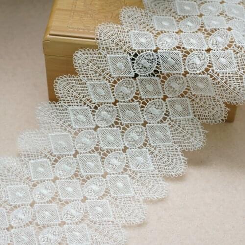 2 Yards White Geometry lace Trim Wide Wedding Decoration Handcrafted Embroidered Sewing Clothes Dress DIY Material 12cm width