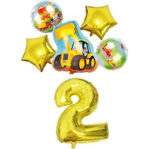 6pcs Baby shower Kids Decor Balloons Construction Vehicle Aluminium Foil Ballon Happy New Year Birthday Party Decorations Kids