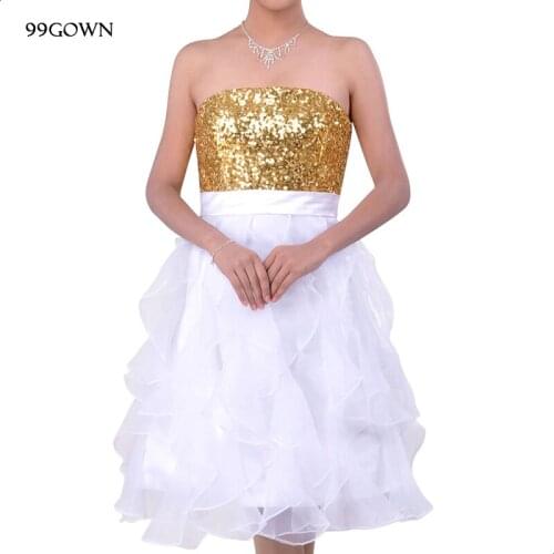 99GOWN Simple Bridesmaid Dress 2021 Luxury Sequined Mini Ruffled Dress Wedding Party Wedding Guest Dress Sexy Backless