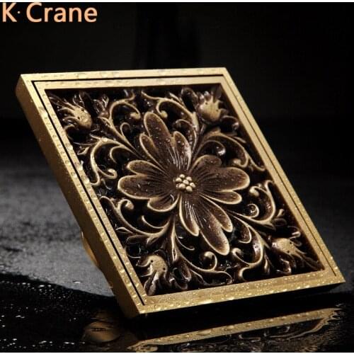 Retro Floor Drain Bathroom Antique Brass Drains Anti Block Smeff Off Track Cover Square Washing Machine Drain Waste Water Grates