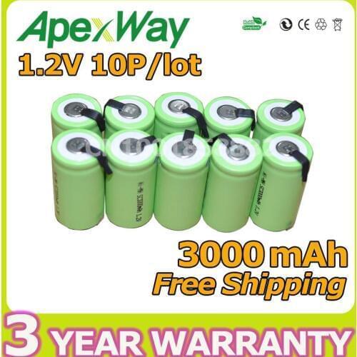 Apexway 10Pcs/Lot 3000mAh 1.2V Sub C SC Ni-MH NiMH Rechargeable Battery Batteries