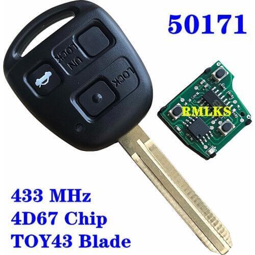 3 Buttons 433Mhz Car Remote key For Toyota Avensis Kluger Prado120 Tarago RAV4 Replacement Remote Control Key 4D67 Chip