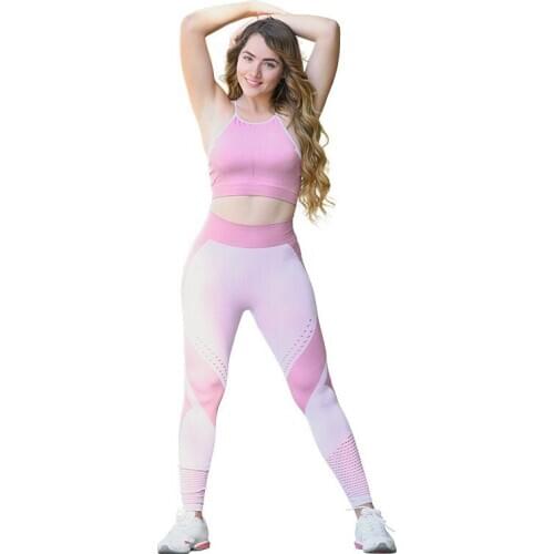 Seamless Women Yoga Set Sportswear Padded Fitness Workout Clothes High Waist Hollow Out Tracksuit Female Bra and Leggings