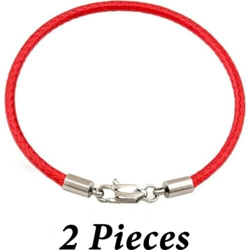 2 Pieces Red Thread Bracelets for Women Men Red Bracelet Jewelry Black Leather Charm Bracelets Homme Femme 2018 Couple Bangles