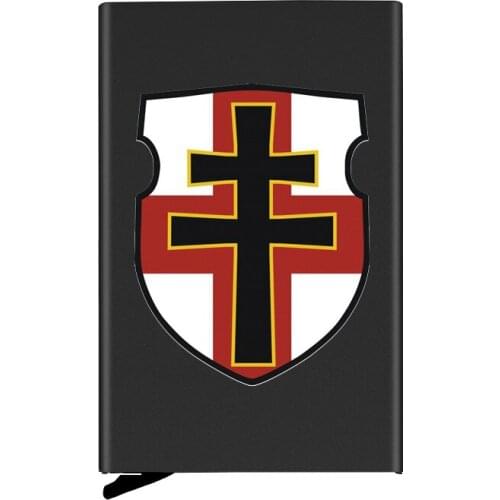 Black Metal Case Templar Shield Printing Credit Card Holder Men Slim Anti Protect Travel ID Cardholder Women Rfid Wallet