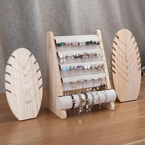 Wooden Jewellery Organizer Rack Hook Earrings Holder Hanger Necklace Watch Bracelet Stand Display Storage