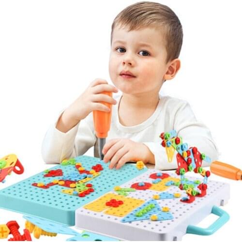 Kids Building Blocks Electric Drill Toys Match Tool Blocks Sets DIY Model Kit Nut Disassembly Match Educational Toys For Boys