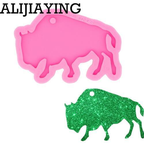 DY0515 Glossy Art Design Buffalo Silicone Keychain Mold for Epoxy Jewelry Making DIY Crafts Necklace