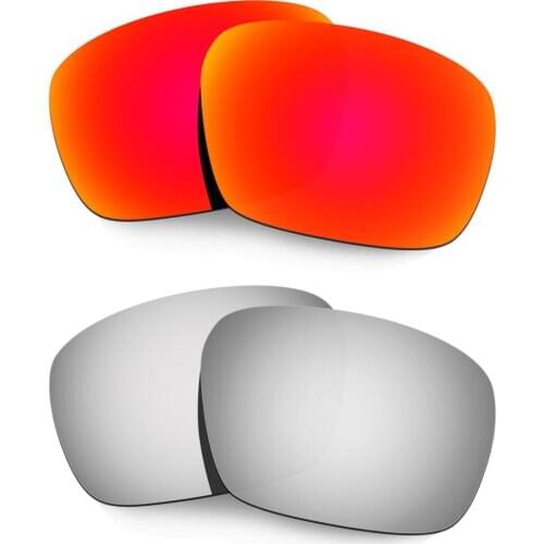 HKUCO For Badman Sunglasses Polarized Replacement Lenses 2 Pairs Red & Silver