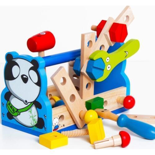 Montessori Toys paradise Baby Gift Kid Take-Along Tool Kit Wooden Toy Educational Panda Nut Disassembling Tool Wooden Toys Gift