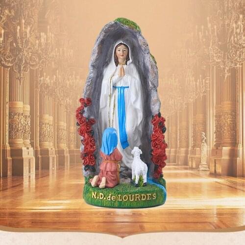 Virgin Mary Statue Hand Painted Resin Crafts Creative Religious Ornaments for Home Living Room Office N.D. de Lourdes