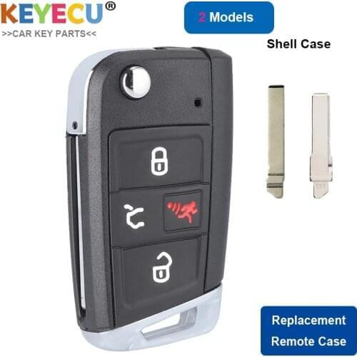 KEYECU Flip Remote Key Shell Case - HU75T/ HU162 Blade for Volkswagen Atlas Tiguan GTI 2015 2016 2017 Fob 4 Button - NBGFS12A01
