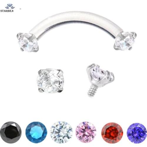 1pc 16G Curved Barbell Eyebrow Piercing Labret 1.2x8mm Belly Ring White Nose Ear Piercing Helix Piercing Tragus Pircing Jewelry