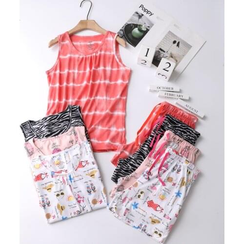Summer New Style Shorts Ladies Cute Knitted Loose Pajamas Set Casual Printing Comfortable Large Size Home Service Two-piece Suit