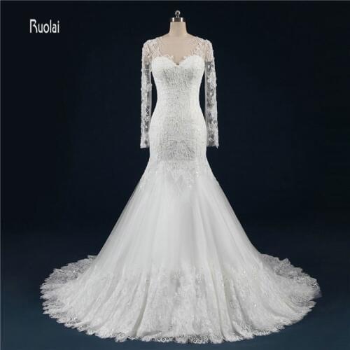 Royal Mermaid Wedding Dresses 2018 Long Train Sleeves Beads Lace Appliques Wedding Gowns Bridal Dress vestido de noiva