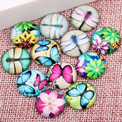 Onwear mixed dragonfly butterfly flower photo round glass cabochon 10mm 12mm 14mm 18mm 20mm diy earrings pendant findings
