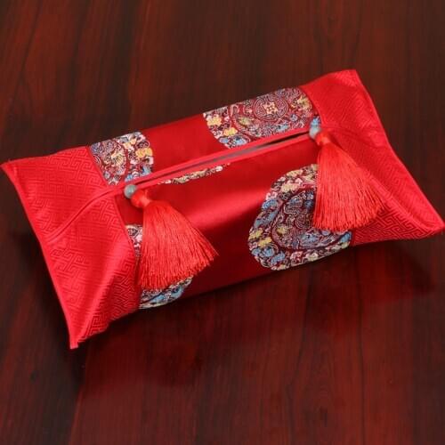 Patchwork Travel Pocket Chinese Silk Satin Tissue Boxes Cover Tassel Luxury Napkin Holder Portable Pumping Paper Case