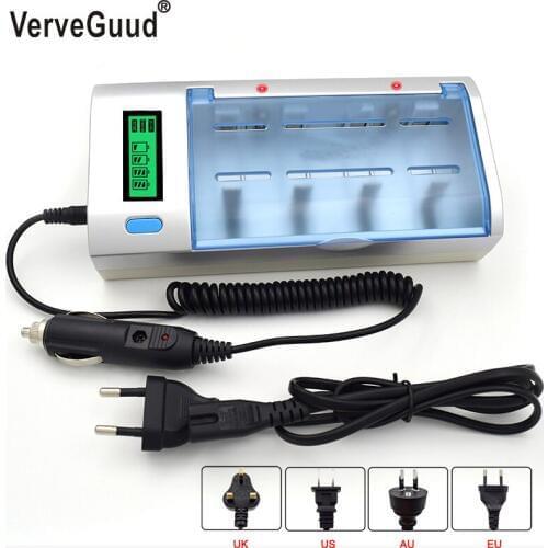VerveGuud Multi Usage Intelligent LCD Display Battery Charger For NiCd NiMh AA/AAA/SC/C/D 6F22 9V Rechargeable Batteries