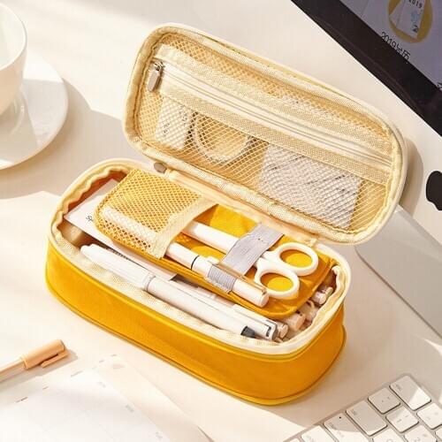 New Multifunctional Canvas Stretch Pencil Case Double Layer Large Capacity Pencil Bag Pencil Storage Bag Cosmetic Organizer Bag