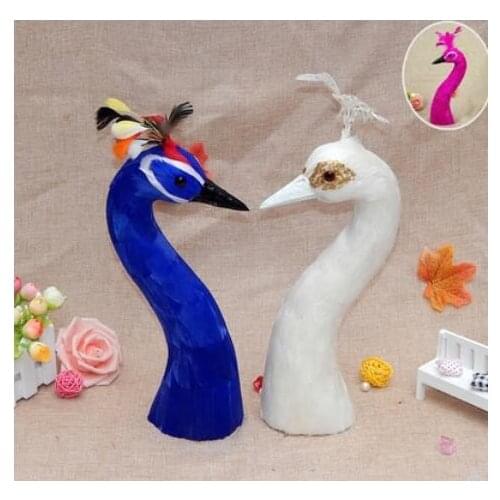 Peacock head model banquet props simulation feathers table model display white peacock simulation animal Girl washing gifts