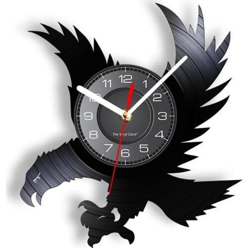 Flying Eagle Silhouette Wall Clock Tercel Wall Decor Animal Bird Vinyl Album Record Wall Watch Black Hanging Non-Ticking Artwork