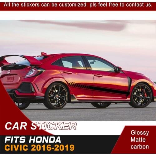 Customize Car Stickers Fit For HONDA CIVIC 2019-2012 Side Door Racing Styling Stripe Graphic Vinyl Fashion Decorative Car Decals