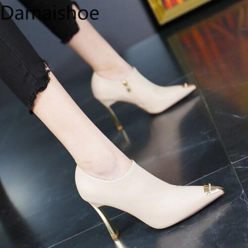 Autumn New British Style Simple Graceful Beige Stiletto Heel Womens Fashionable Metal Pointed Toe Boots Ankle Boots Womens