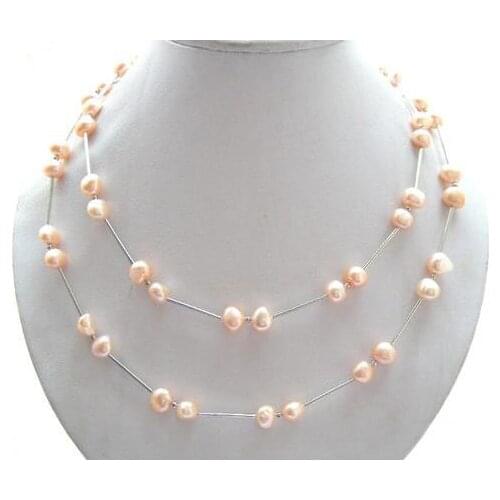 New Arrival Favorite Pearl Jewelry Amazing 36'' 9mm Pink Natural Freshwater Pearl Tible Silver Necklace Fine Lady Gift